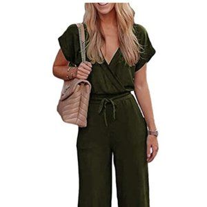 NEW Lanremon Jumpsuit SS V Neck w/pockets Size Sm